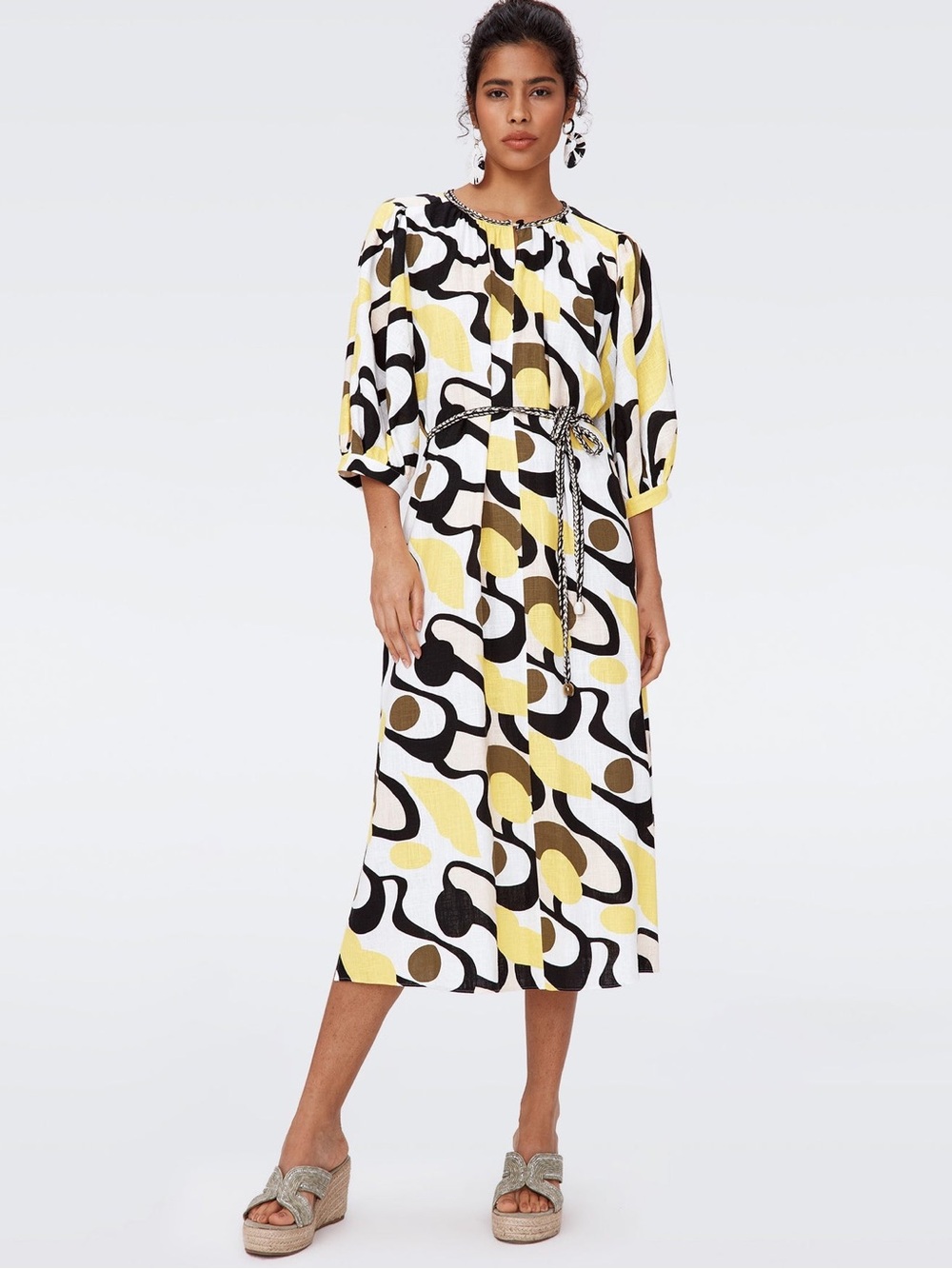 Diane Von Furstenberg Bambi Midi Dress in Mirage Yellow Size Large